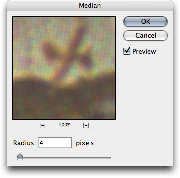 The Median filter can sometimes help smooth out distracting scanned halftone screens.
