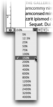 Layout viewcontrolling zoom percentage ofControl the Zoom toolzoom percentage of Layout viewLayout View menuview with the pull-down menu in the bottom-left corner of the document window.