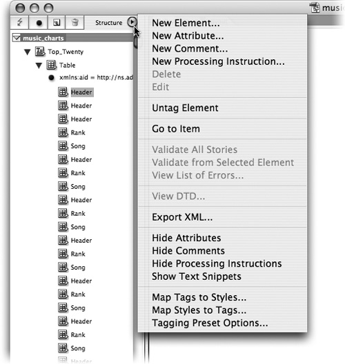 The XMLand Structure paneStructure pane is where you work with XML in imagesand InCopy viewsInCopy.