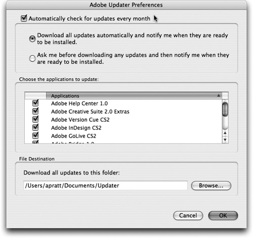 Adobe Updater automatically checks once a month for new updates to InCopy CS2 and the rest of the Creative Suite applications.