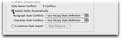 The bottom section of the Word Import dialog is where you can control incoming styles from a Word document into your InCopy CS2 document.