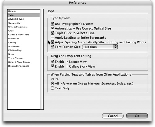 automatic spacingpreferencesautomatic spacingword spacing, automatic adjustment ofAutomatic spacing adjustment, automaticspacing editing featuresadjusting spacingadjustment is enabled by default and affects copy and paste as well as drag and drop text editing.