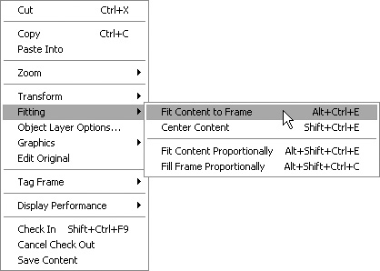 The Fitting commands are available in the Object menu or a contextual menu.