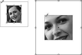 Each of these images is centered in its frame, but the results vary depending on whether the image is smaller (left) or larger (right) than the frame.