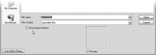 Enable the Import Options or hold down Shift when you click Open so you can customize the Galley viewand tablesLayout viewand tablesStory viewand tablestable placeholder icontablestable formatting options.