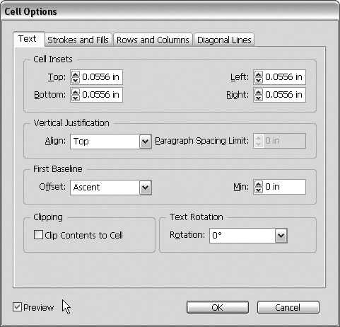 To control the design of selected cells instead of the entire table, use the Cell Options dialogCell Options dialog.