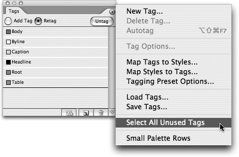 Select All Unused Tags commandSelect Unused Tags and delete them if you want to keep your files neat and tidy.