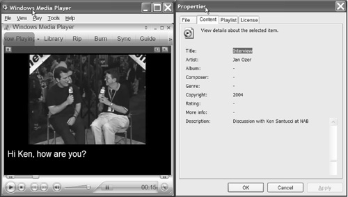 Video and captions playing in Windows Media Player.