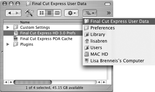 For each user, FCE creates a Final Cut Express User Data folder. You can find it in each user’s Preferences folder (in the user’s Library folder).