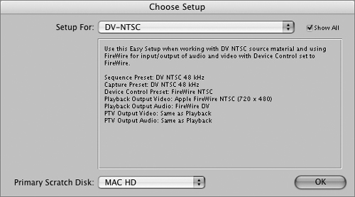 After you choose an Easy Setup, a brief description of the setup and a summary of its settings appear below its name.