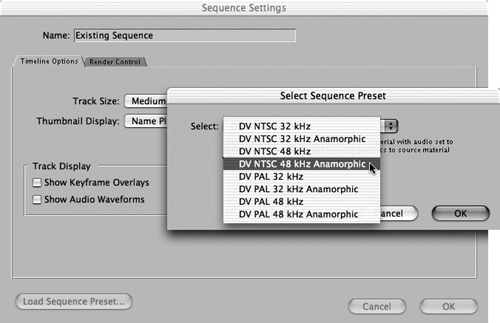 Choose a different Sequence preset to replace the settings of your selected sequence.