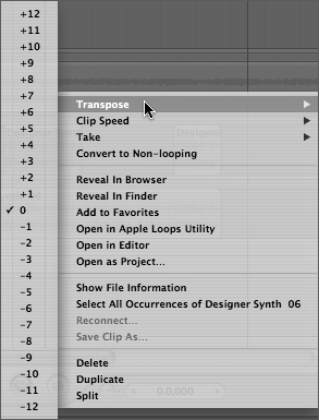 Transposing Audio Clips