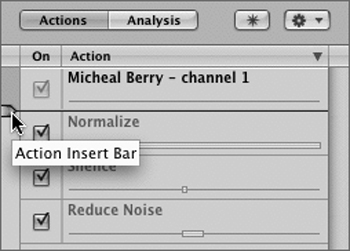Working with the Actions Insert Bar