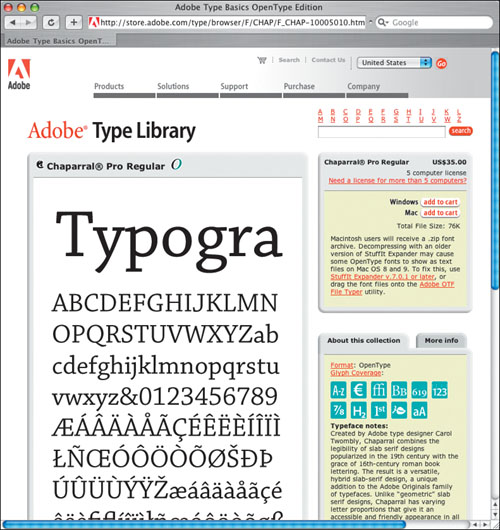 A page from Adobe’s online type library.