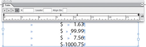 Align On. This example uses two decimal tabs, the first set to align on the $ symbol.