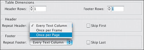 Header and Footer Options.