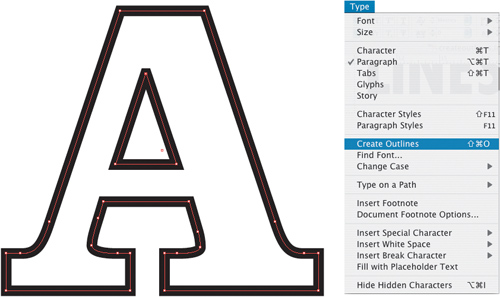 Choosing Create Outlines converts your type to an editable path shape.