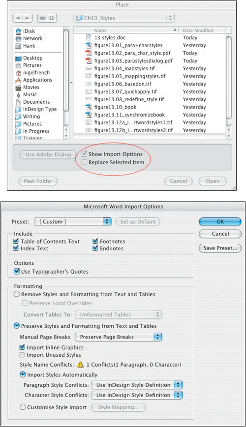 Show Import Options and the Microsoft Word Import Options.