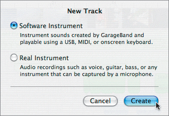 Adding a New Software Instrument keyboard shortcutstracksTrack