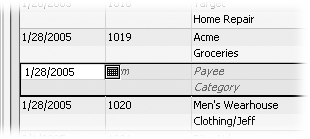 “Insert transaction” adds a blank transaction immediately below the selected transaction and sets the new transaction’s date to match.