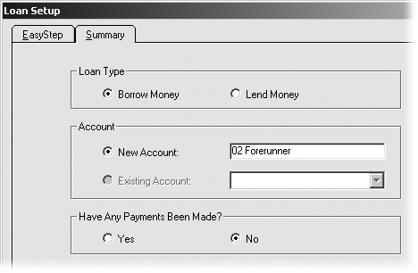 The Summary tab in the Loan Setup dialog box is the fastest way to provide the many answers that the Loan Setup wizard needs.