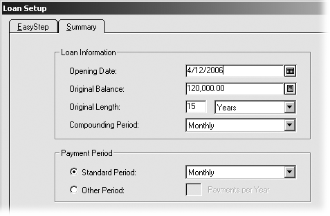 In the Opening Date field in the Loan Information box, type or choose the date that appears on your loan or mortgage documents, not the day that you create the loan in Quicken. The program uses this date to calculate how much interest has accrued.