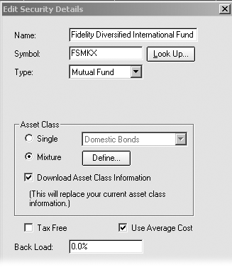 In the Edit Security Details window, you can Download Asset Class Information (as indicated in this figure) or edit other values at will.