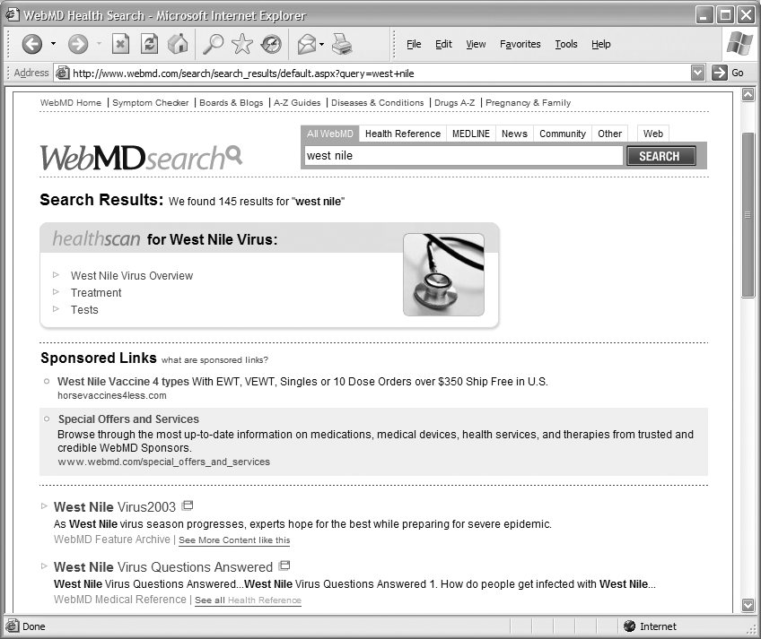 Many WebMD search results are accompanied by a link to”See More Content like this”