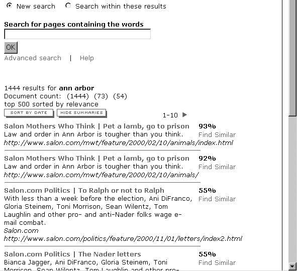 Salon uses search results with summaries to help users who want to learn about the documents they’ve retrieved