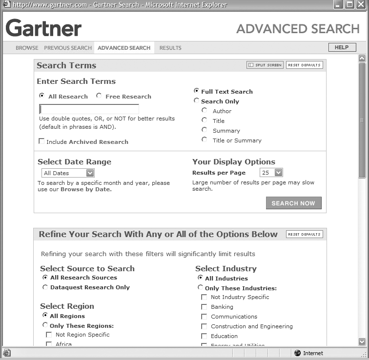 Gartner’s endless advanced search interface: who will use it?