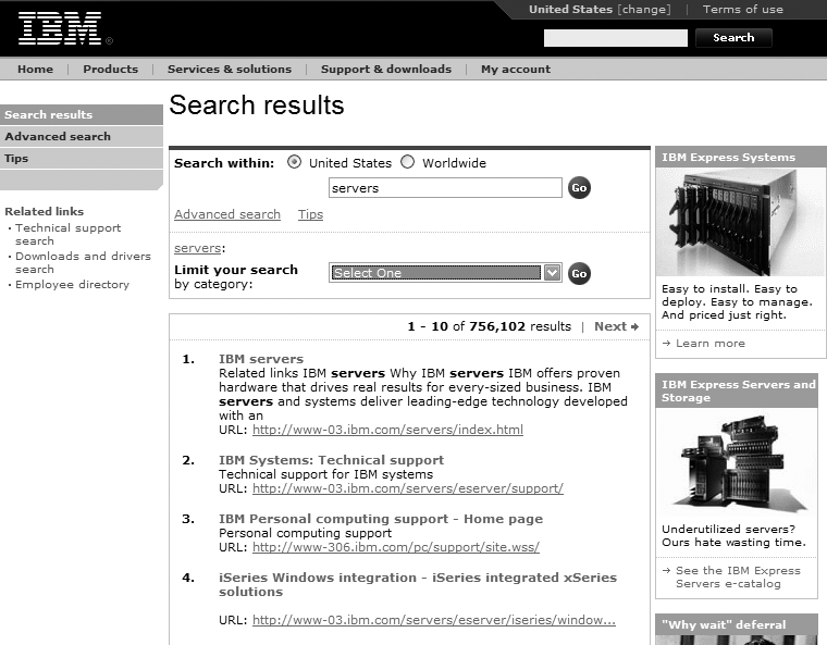 The original query is displayed on the results page and can be revised and re-executed