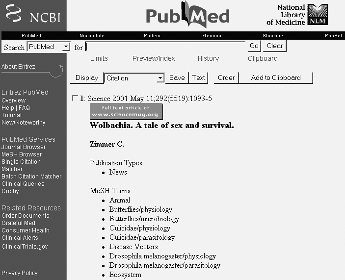 Sample record with index terms in PubMed