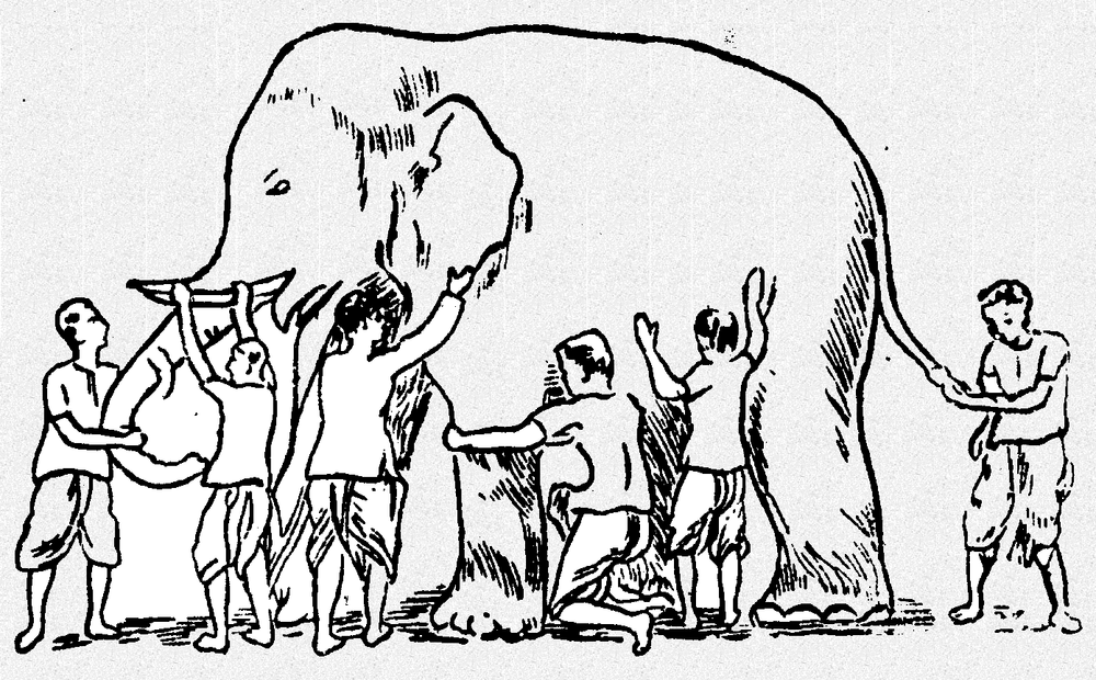 The Blind Men and the Elephant (image from http://www.jainworld.com/literature/story25i1.gif)