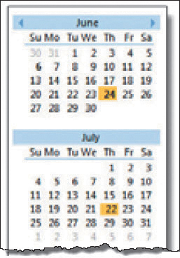 A monthly calendar depicts the months of June and July with June 24 and July 22 highlighted. Both June 24 and July 22 are fourth Thursdays of the months.