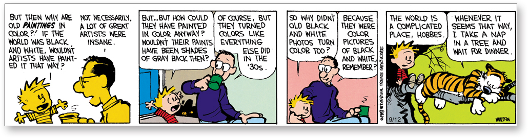 Comic strip of Calvin and Hobbes is shown.