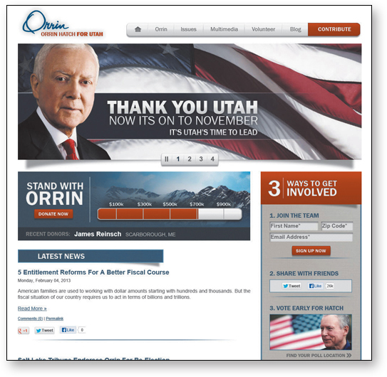 A webpage of a campaign site with sophisticated links, buttons, icons, text font, text color, and alignment is shown