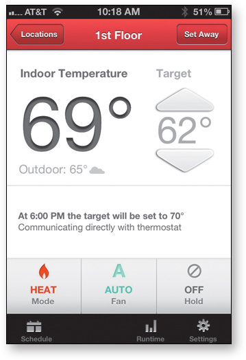 Screenshot shows how to adjust the heat in the house from anywhere using a mobile.