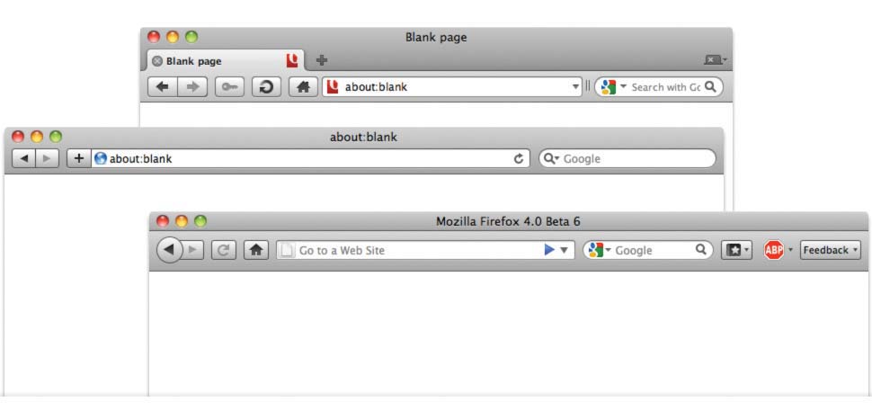 Three blank browser windows