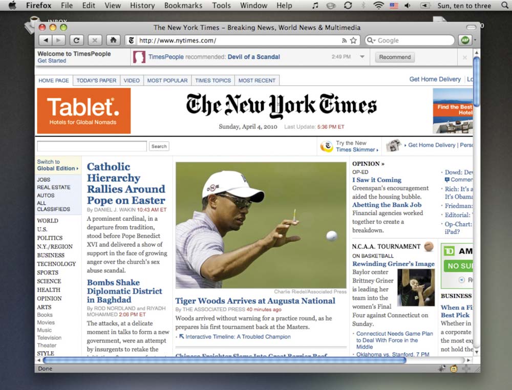 A slightly resized version of the New York Times website