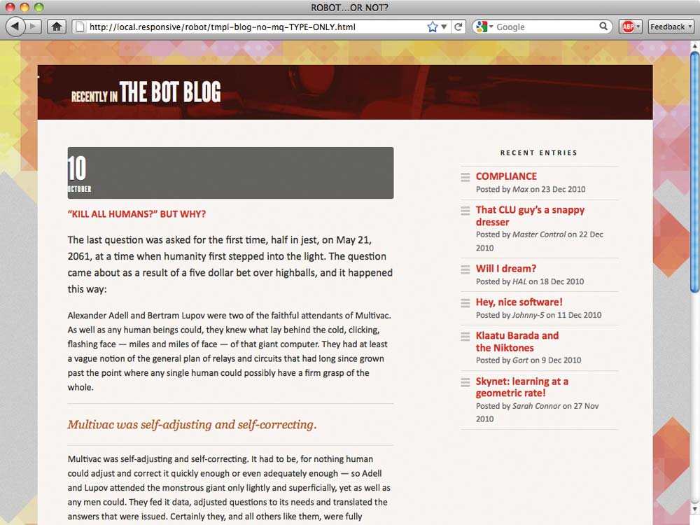Screenshot of blog content with layout