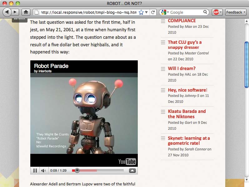 Screenshot of a web browser demonstrating that embedded video elements also resize