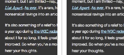 Two screenshots demonstrating improved text legibility