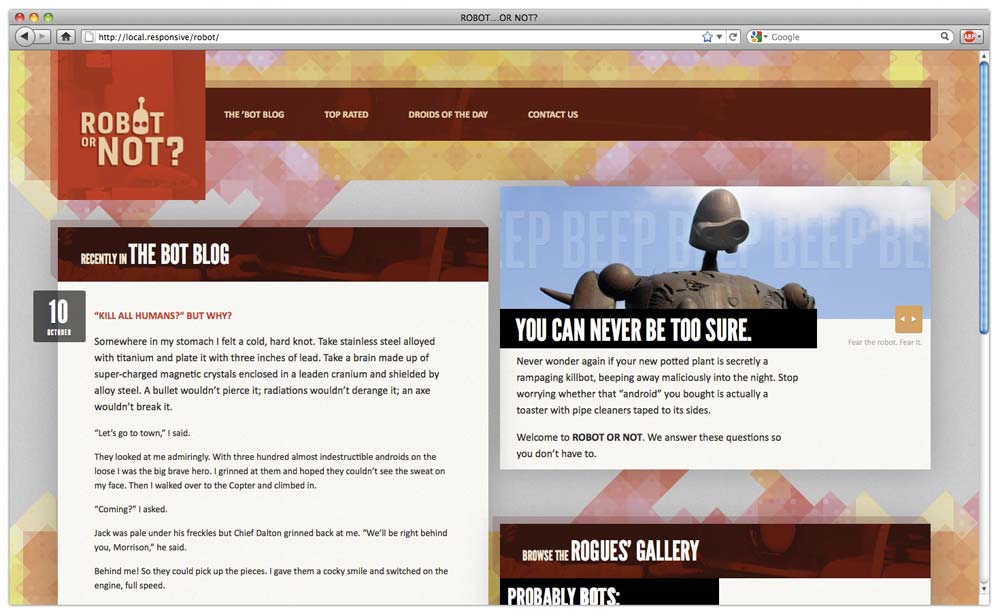 Screenshot of the design on a wide web browser showing the final layout