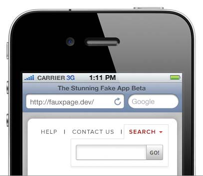 Screenshot of an iPhone showing the revised layout with links above the search box
