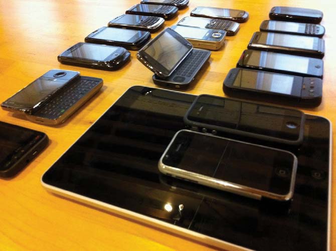 Image of a collection of phone and tablet devices