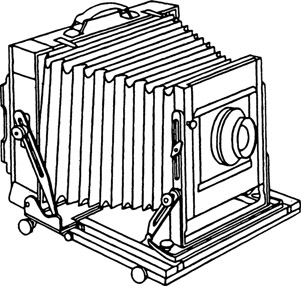 Figure 1-2 Flatbed view cameras typically have wood frames, are relatively light in weight, and can be folded into a compact self-contained case with a carrying handle.