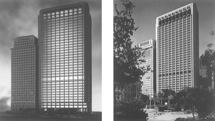 Figure 6-32 An architectural scale model photographed in a studio (left) and the corresponding building that was constructed later [right).—Lawrence S. Williams, Inc.