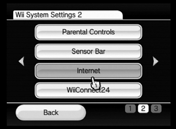 The Internet button is in the Wii System Settings 2 screen.