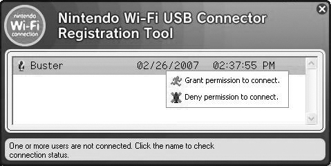 By right-clicking the Wii you want to connect to (in this case, Buster), you can grant permission to connect.