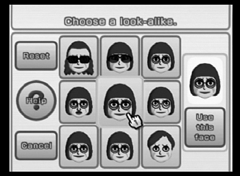 Choosing a look-alike in the process of creating a Mii.